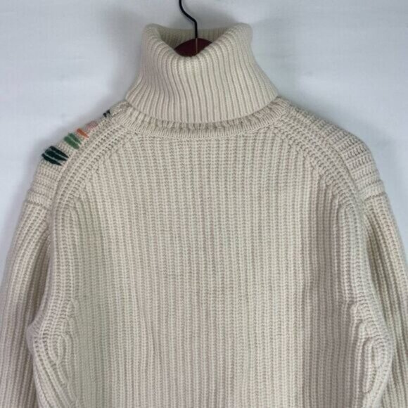 Tory Sport Merino Wool Striped Long Sleeve Turtleneck Chunky Knit Sweater Cream - Picture 5 of 9